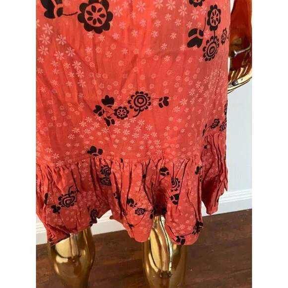 Free People Y2K Vintage Red Dress With Butterfly Detail Floral Print & Black Bel - Picture 5 of 7